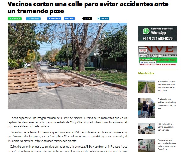 Seis meses pasaron desde esta información: La calle sigue rota en 115 y 79