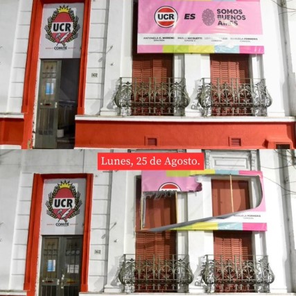 Rompieron los banners de Somos Buenos Aires en la sede cercana a Plaza Rocha
