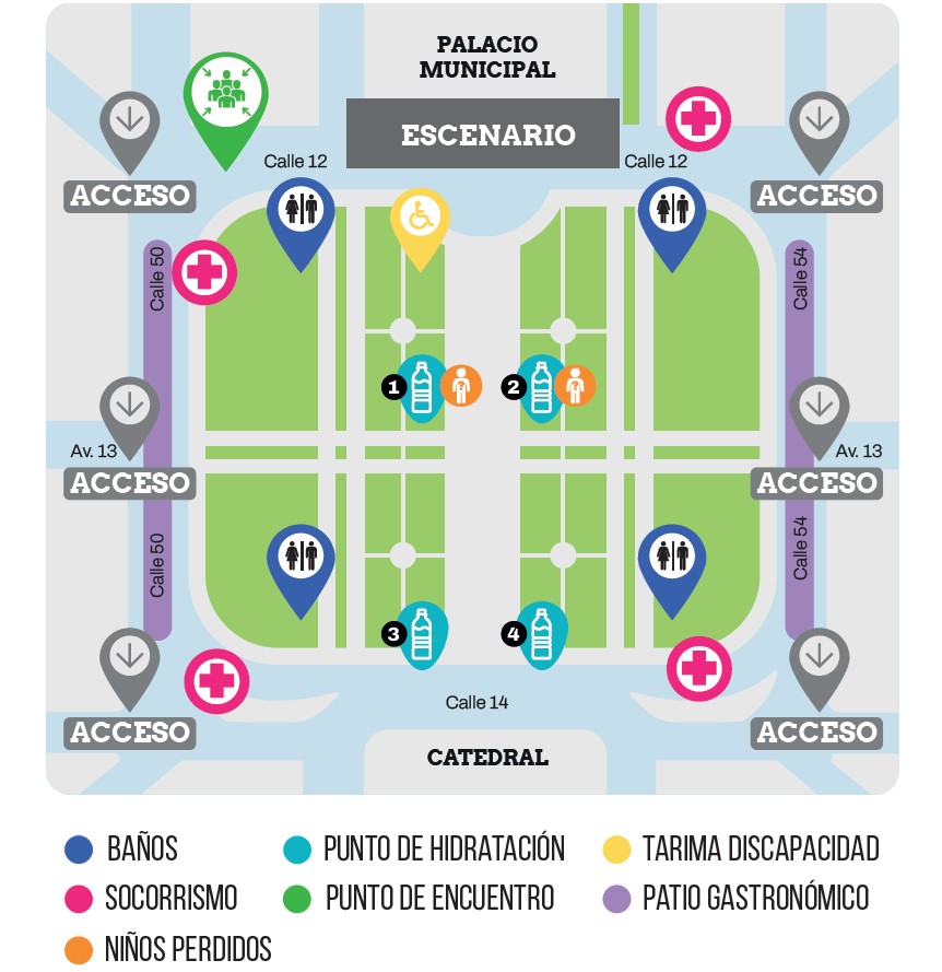 Montan un amplio operativo para promover seguridad, salud y limpieza en los festejos de Plaza Moreno