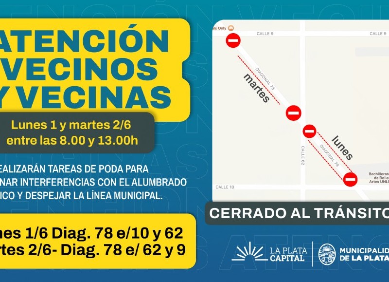 Informan nuevos cortes por tareas de mantenimiento del arbolado en diagonal 78