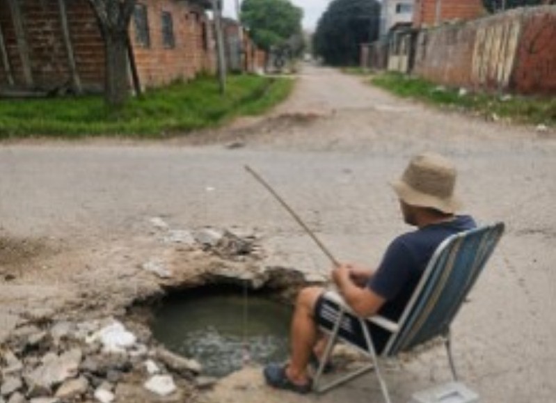 Vecinos salen a visibilizar de cualquier forma el bache de 5 y 99